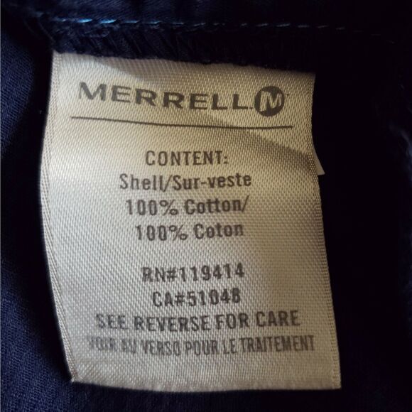 MERRELL navy blue button front down short sleeve pocket casual outdoorsy shirt L - Picture 8 of 9